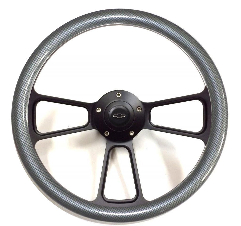 1969 - 1994 Camaro Carbon Fiber Steering Wheel Black Powder Coated Full Kit