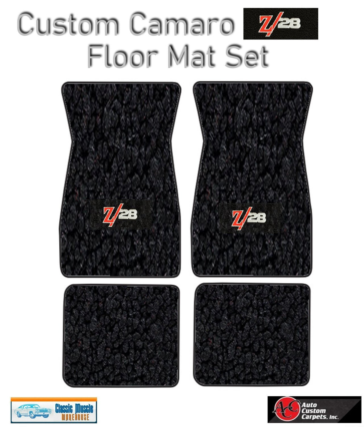 1970-73 Camaro Black Carpet Floor Mat Set with Silver Camaro Z/28 Logo -ACC