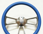 Blue Steering Wheel 14" Billet Muscle Style Wheel with Chevy SS Horn & Adapter