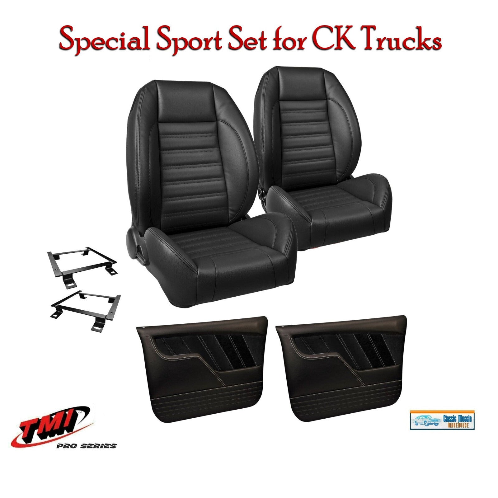 Sport Door Panel & Seat Set - Black - for 1967 - 72 Chevy, GMC C/10 Truck