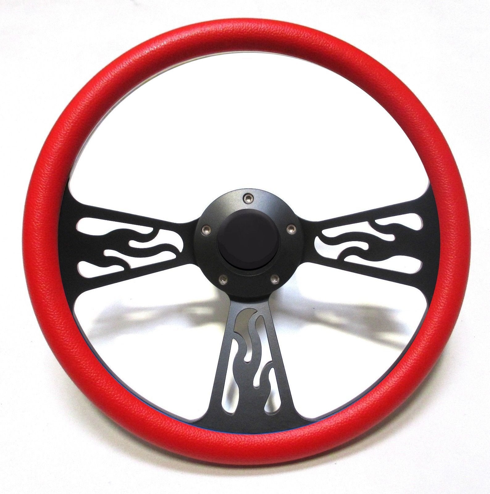 Hot Rod Street Rod Rat Rod Truck Red & Black Flamed Billet Steering Wheel & Horn