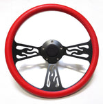 Hot Rod Street Rod Rat Rod Truck Red & Black Flamed Billet Steering Wheel & Horn