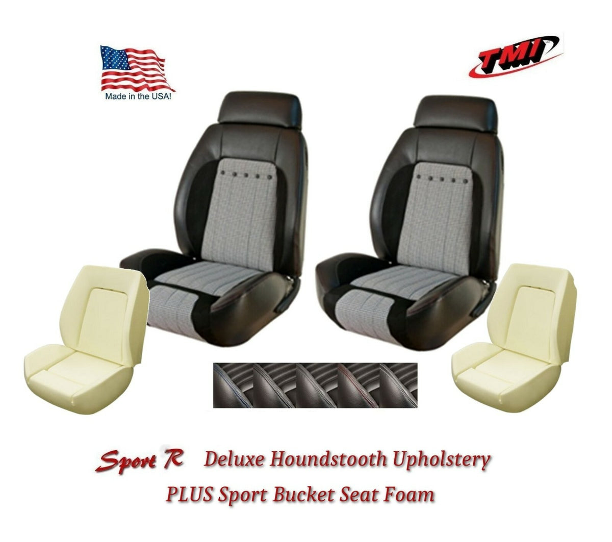Sport R Deluxe Houndstooth Front & Rear Upholstery + Foam for 1970 Camaro