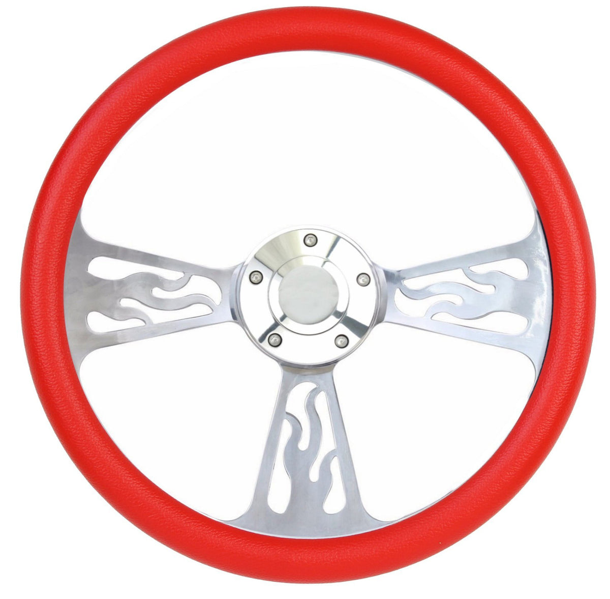 Hot Rod Street Rod Rat Rod Flamed Red & Polished Billet Steering Wheel & Horn