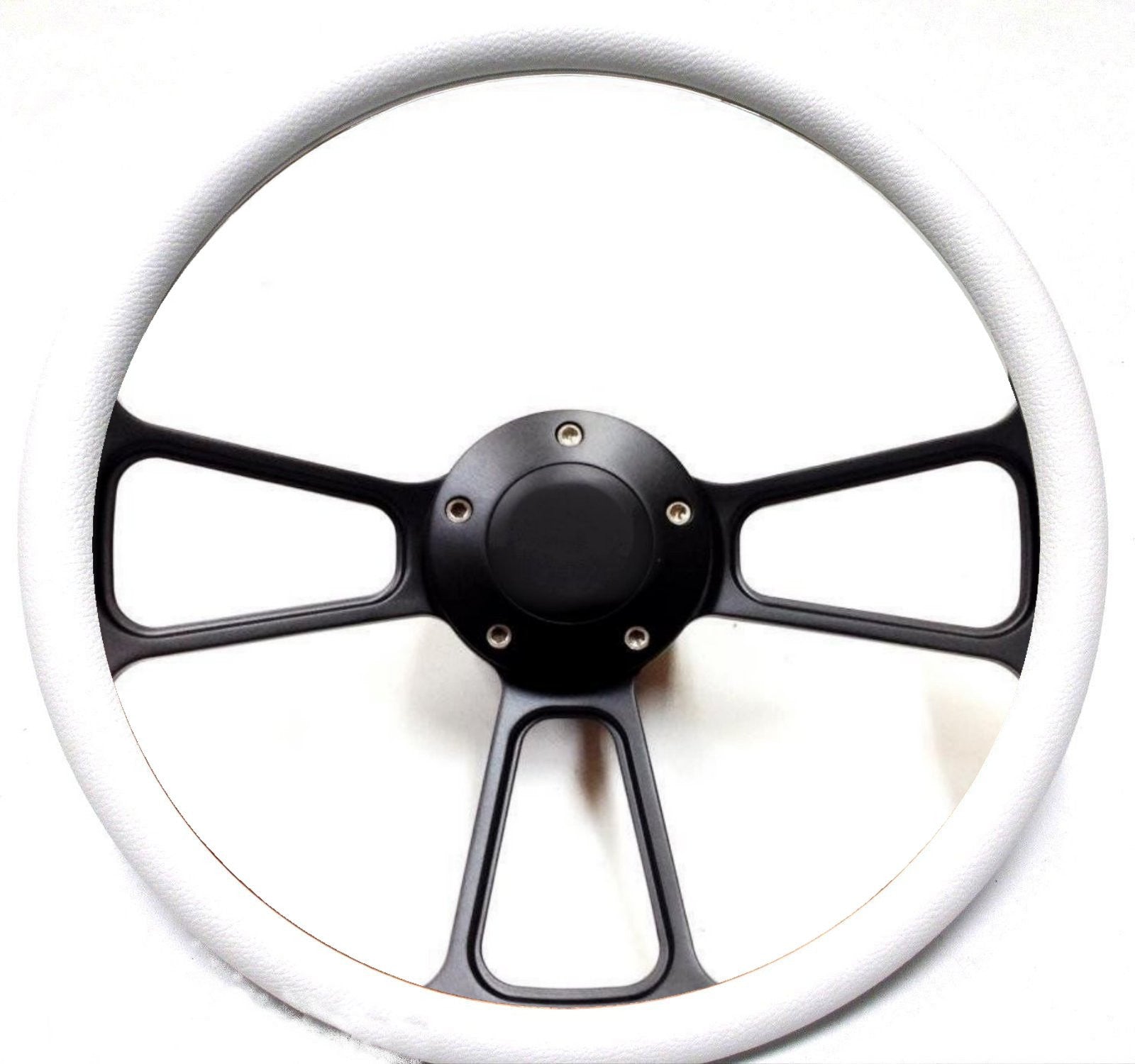 Hot Rod Street Rod Rat Rod Truck White on Black Billet Steering Wheel, Full Kit