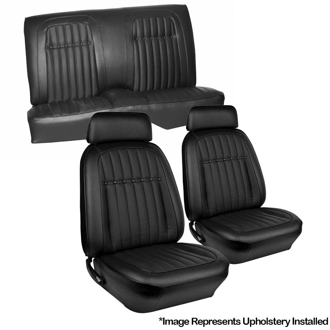 1969 Camaro Coupe Front/Rear DELUXE Seat Upholstery Black Non- Folding Rear
