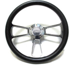 Black Steering Wheel 14" Billet Muscle Style Wheel with Chevy Bowtie Horn Button