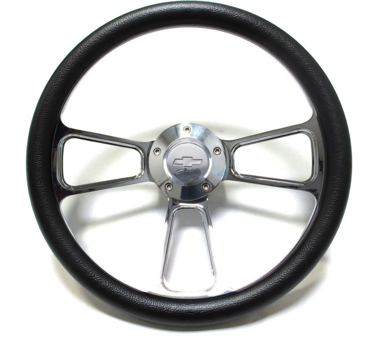 Black Steering Wheel 14" Billet Muscle Style Wheel with Chevy Bowtie Horn Button