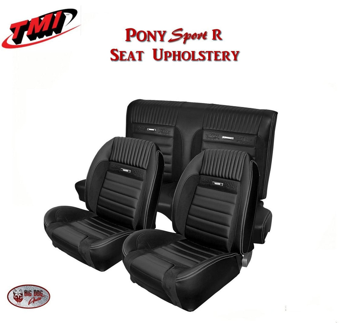 1964 - 66 Mustang Fastback Front/Rear Seat PONY Sport R Upholstery - Black, TMI
