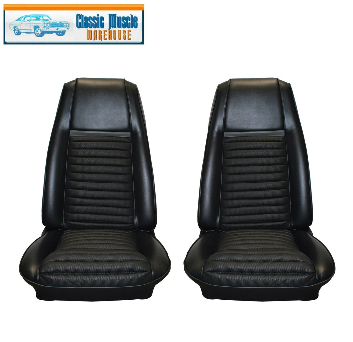 1969 Mach I Highback Seat Cover Upholstery Set - Front & Rear - Black w/Gray Stp