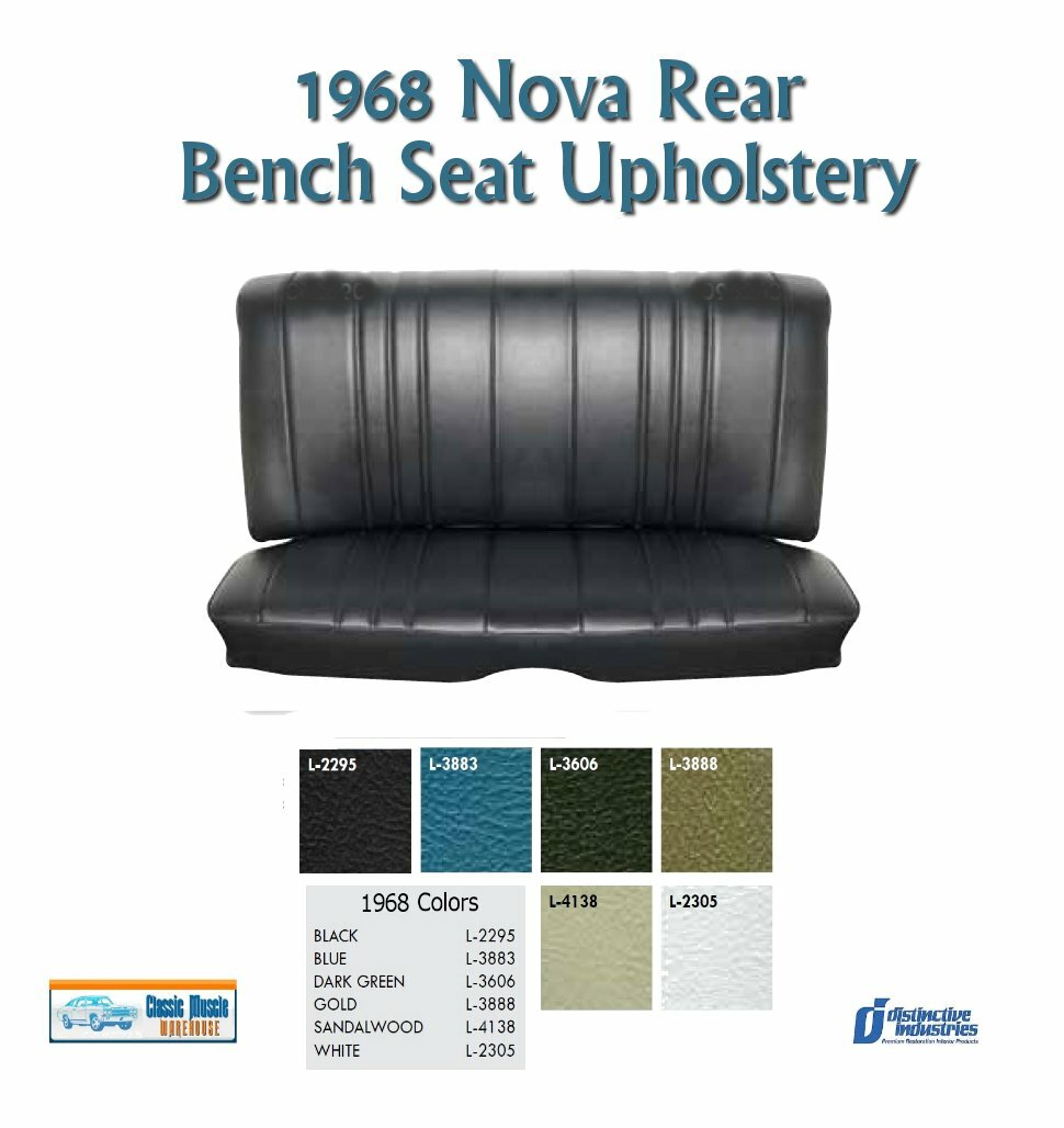 1968 Chevy II Nova Rear Bench Seat Upholstery in Your Choice of Factory Color
