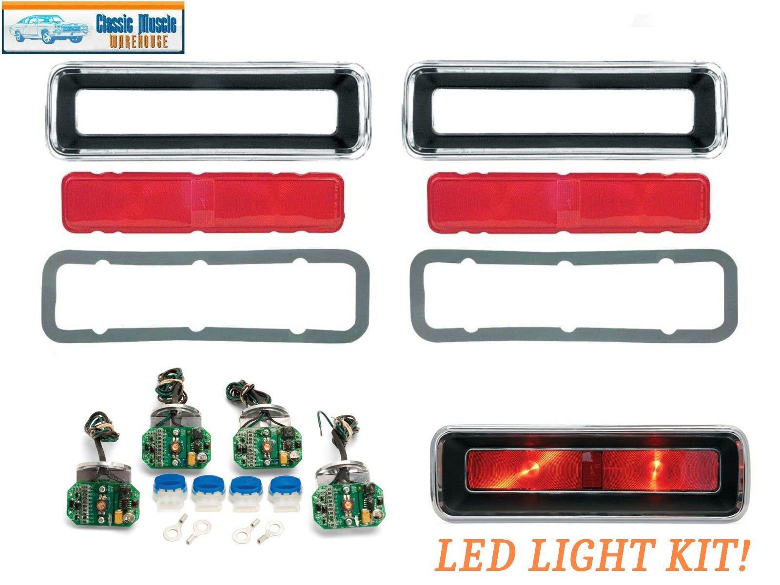 1967 Camaro RS Complete Dakota Digital LED Tail Light Set, Bezels, Lens - PAIR