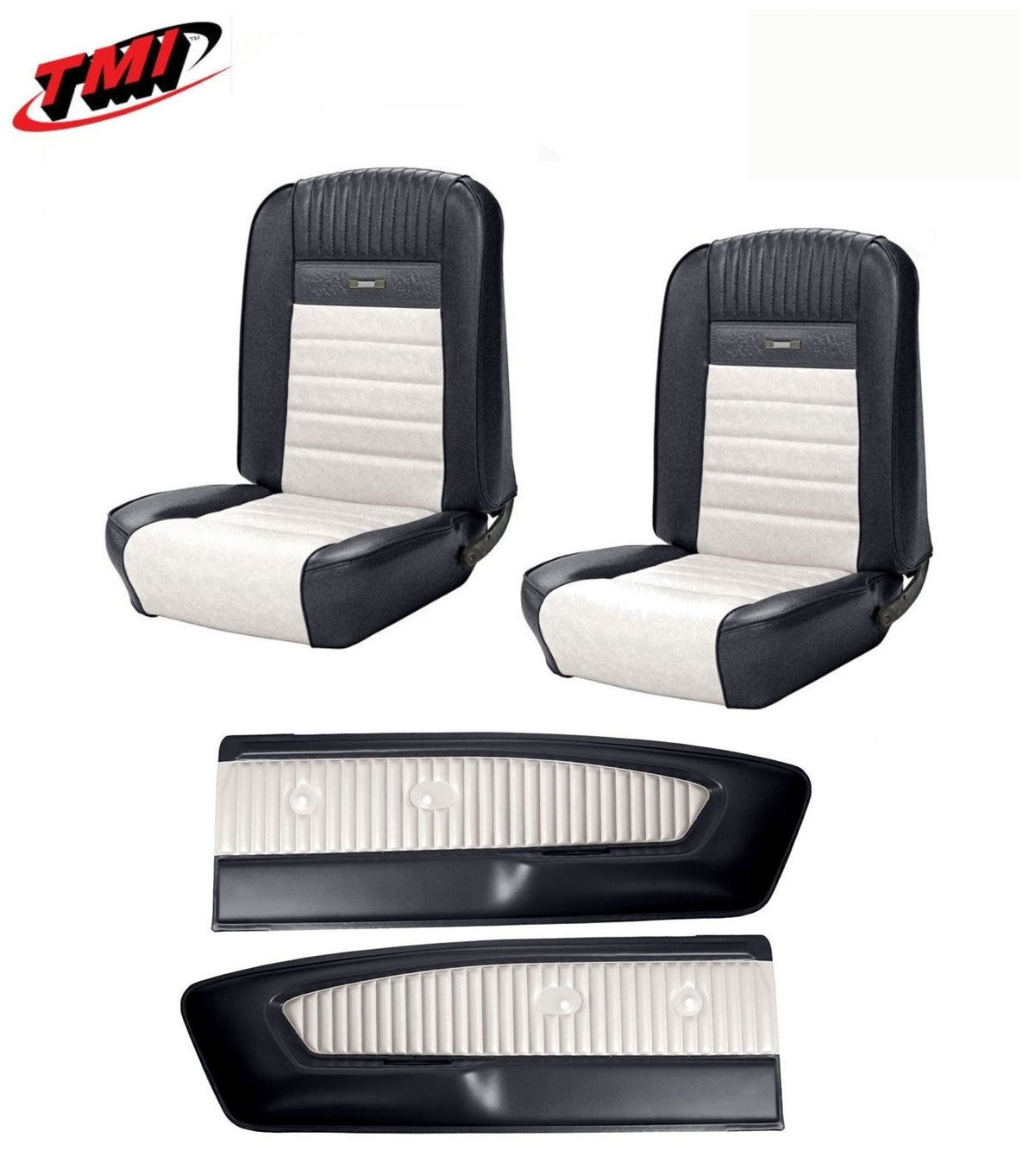 1964 - 1966 Mustang Front & Rear Deluxe PONY Upholstery  + Door Panels. B & W