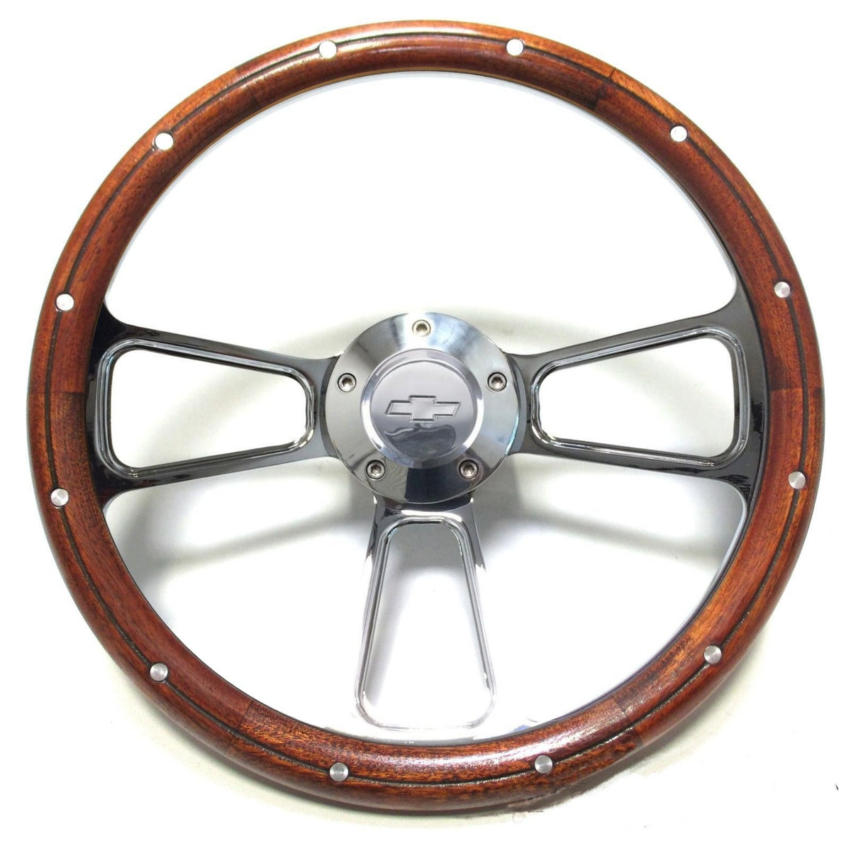 Chevrolet Billet & Mahogany Steering Wheel Kit, Chevy Logo Engraved Horn