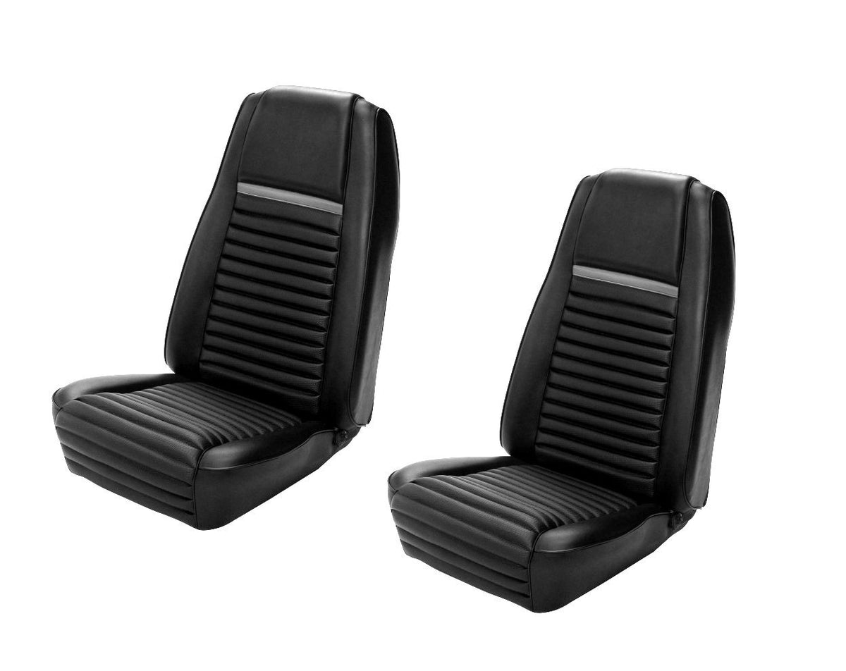 1969 Mach I Highback Seat Cover Upholstery Set - Front - Black w/Gray Stripe