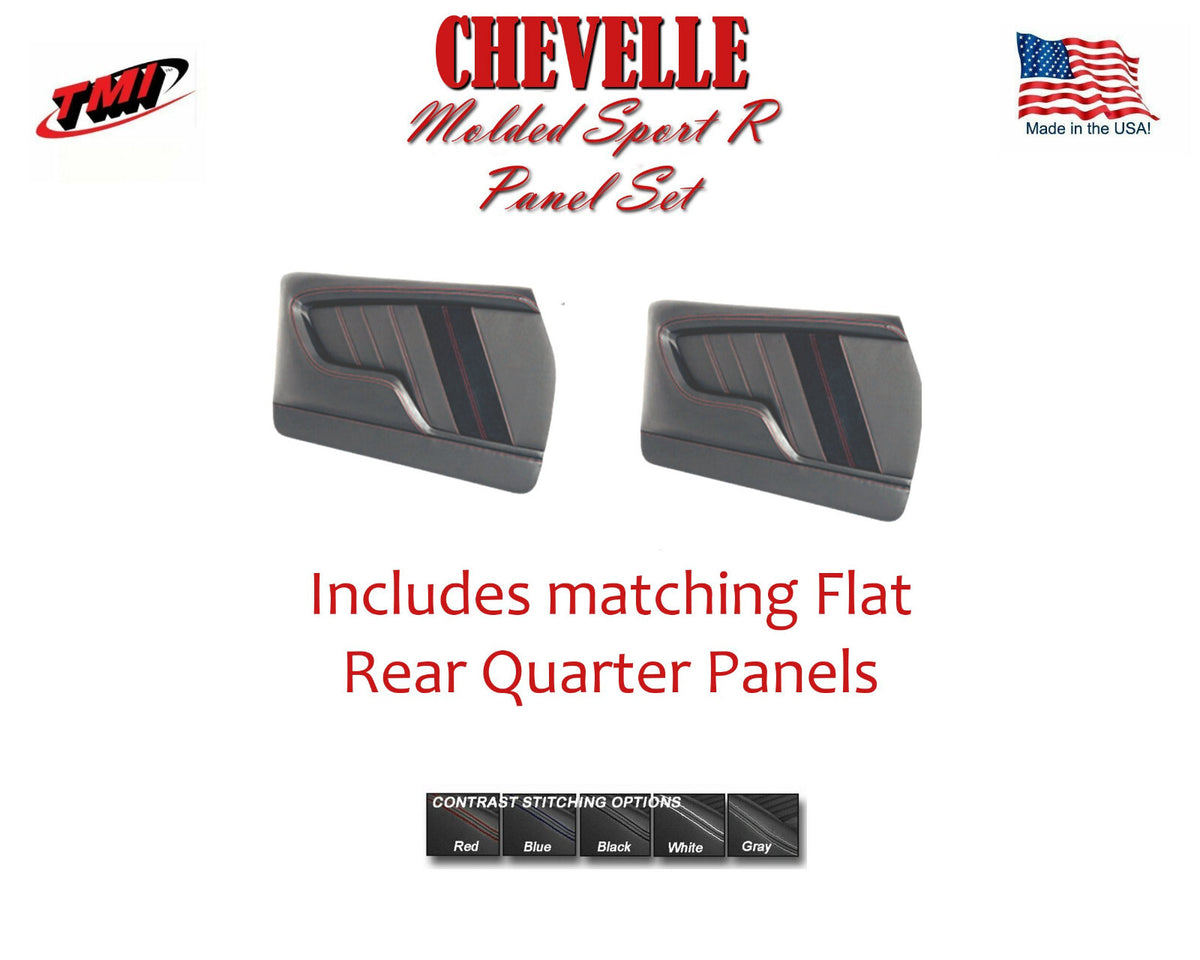 Sport R Molded Door /Flat Quarter Panels - Black  1970-72 Chevelle Convertible