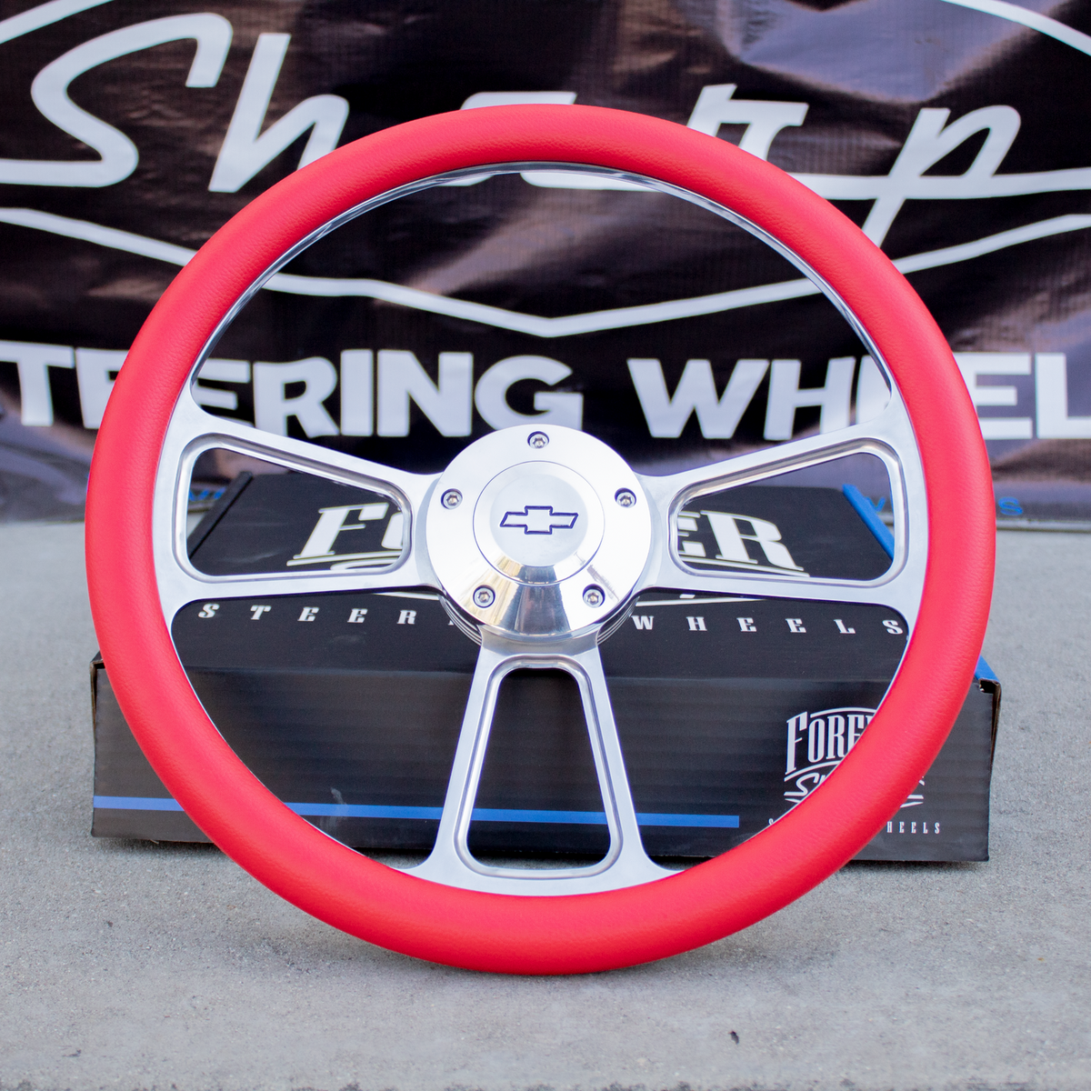 Red Steering Wheel 14" Billet Muscle Style Wheel fits Bel Air, Impala, Caprice