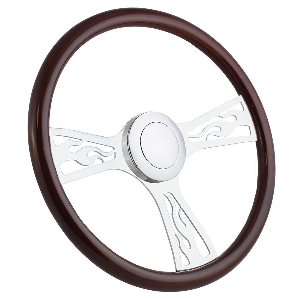 18" Flames Wood Big Rig Steering Wheel Kenworth, Freightliner, Peterbilt etc