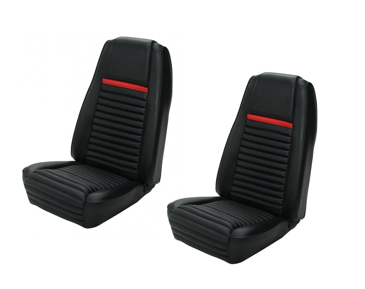1970 Mach I Highback Seat Cover Upholstery Set - Front & Rear - Black w/Red Strp