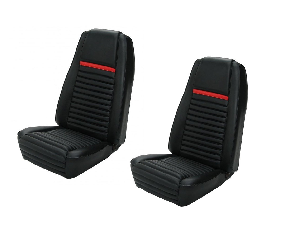 1970 Mach I Highback Seat Cover Upholstery Set - Front & Rear - Black w/Red Strp