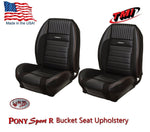1964 - 66 Mustang Front Bucket Seat PONY "Sport R" Upholstery - Black, by TMI