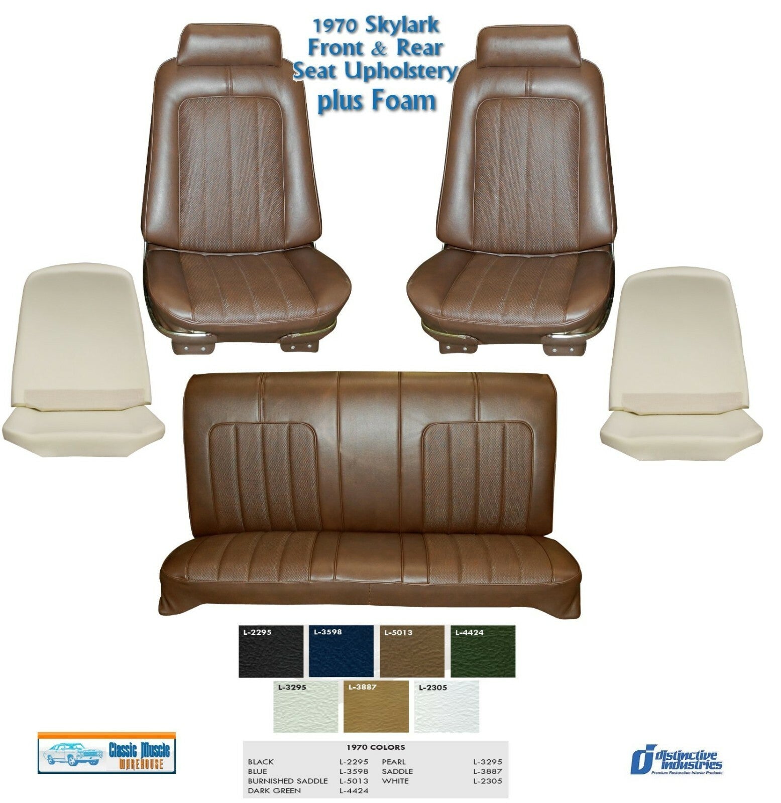 1970 Skylark Custom/GS Coupe Bucket & Rear Seat Upholstery + Foam, Any Color