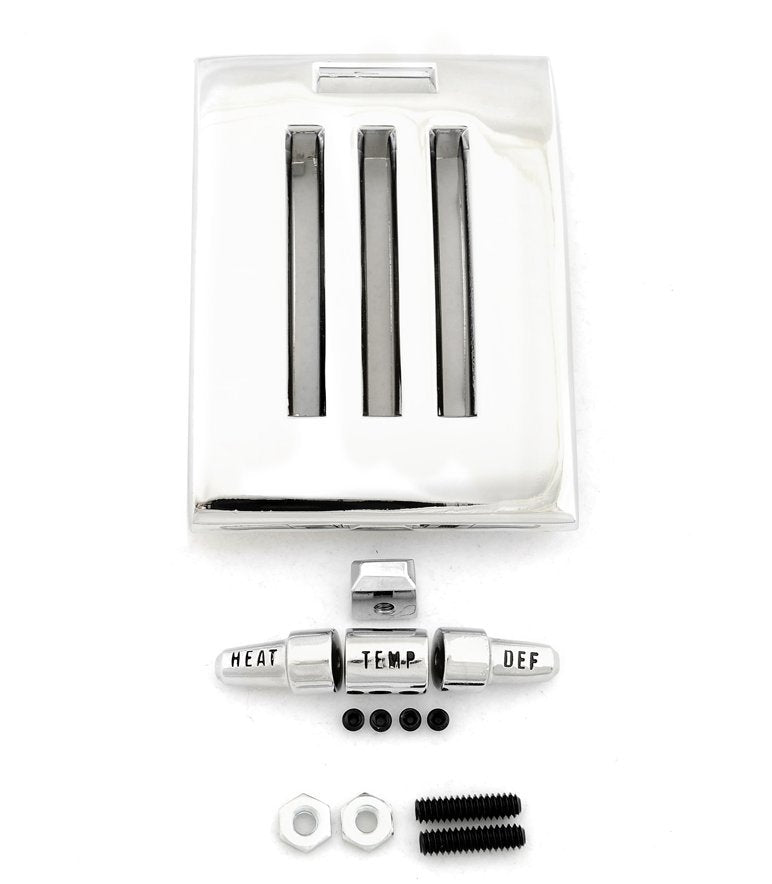 1964-66 Mustang Chrome Heater Dash Plate with 4-pc. Knob and Hardware Kit by ACP