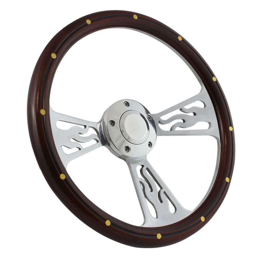 Hot Rod Street Rod Real Mahogany Flamed Billet Steering Wheel Full Install Kit
