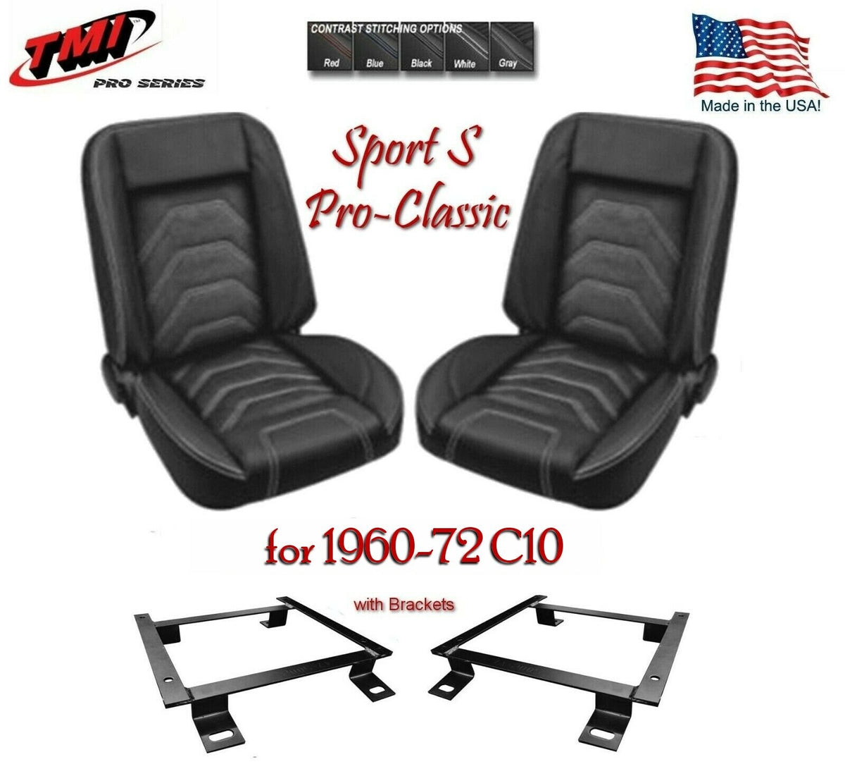Sport "S" Pro Classic - Bucket Seat Set with Brackets for 1960-72 Chevy C10/K10