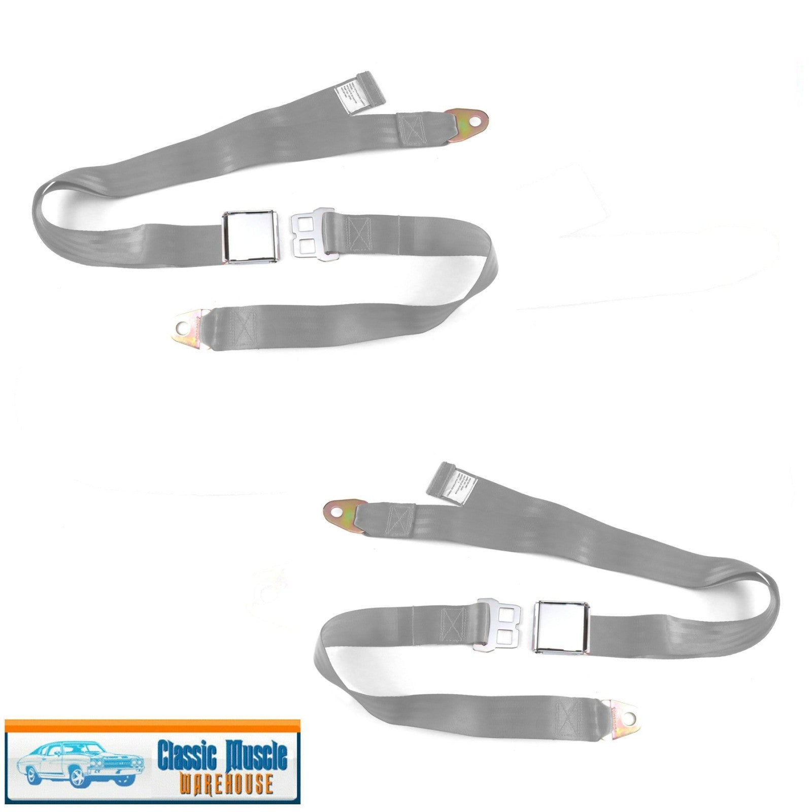 2pt Gray Lap Seat Belt Airplane Buckle - PAIR - 70's rat rods muscle cars