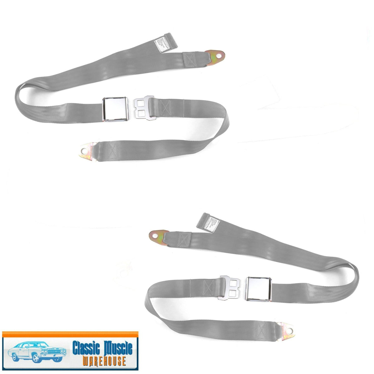 2pt Gray Lap Seat Belt Airplane Buckle - PAIR - 70's rat rods muscle cars