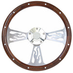 Hot Rod Street Rod Flamed Billet Steering Wheel & Real Mahogany Full Install Kit