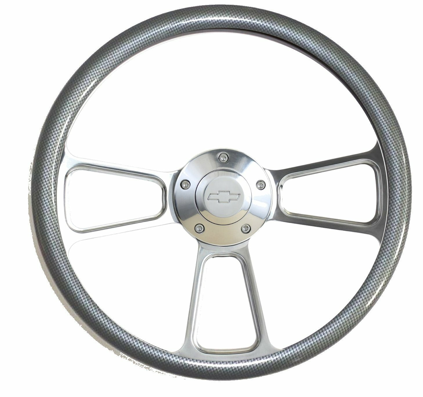 Steering Wheel 14" Billet Steering Wheel with Chevy Horn & Carbon Fiber Look HW