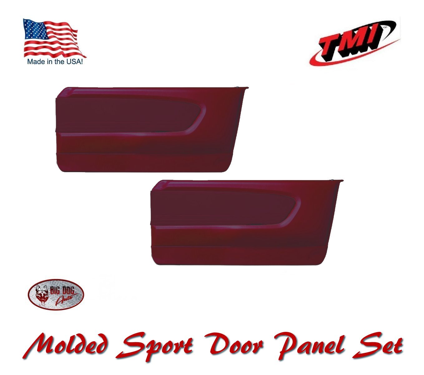 1964 - 66 Mustang Molded Sport Door Panel Set - Dk Red - Made by TMI in the USA