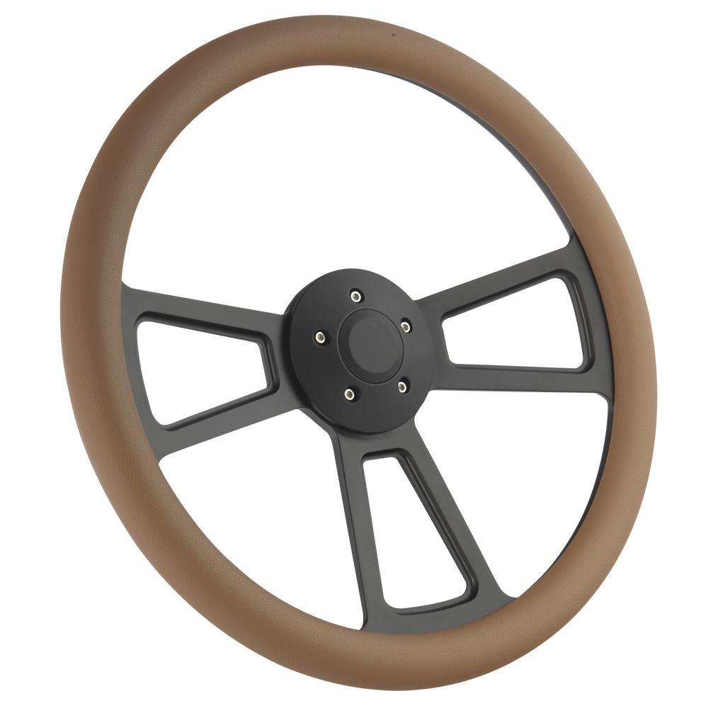 18" Black Billet & Tan Steering Wheel Peterbilt, Kenworth Big Rig Truck