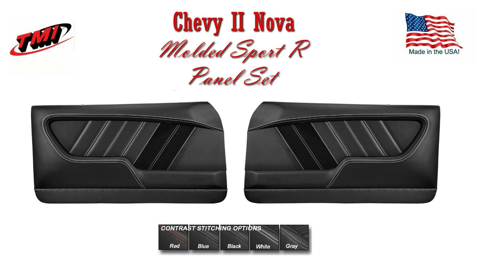 TMI Molded Sport R Door Panels for 1966-67 Nova with Contrast Stitch, TMI, USA
