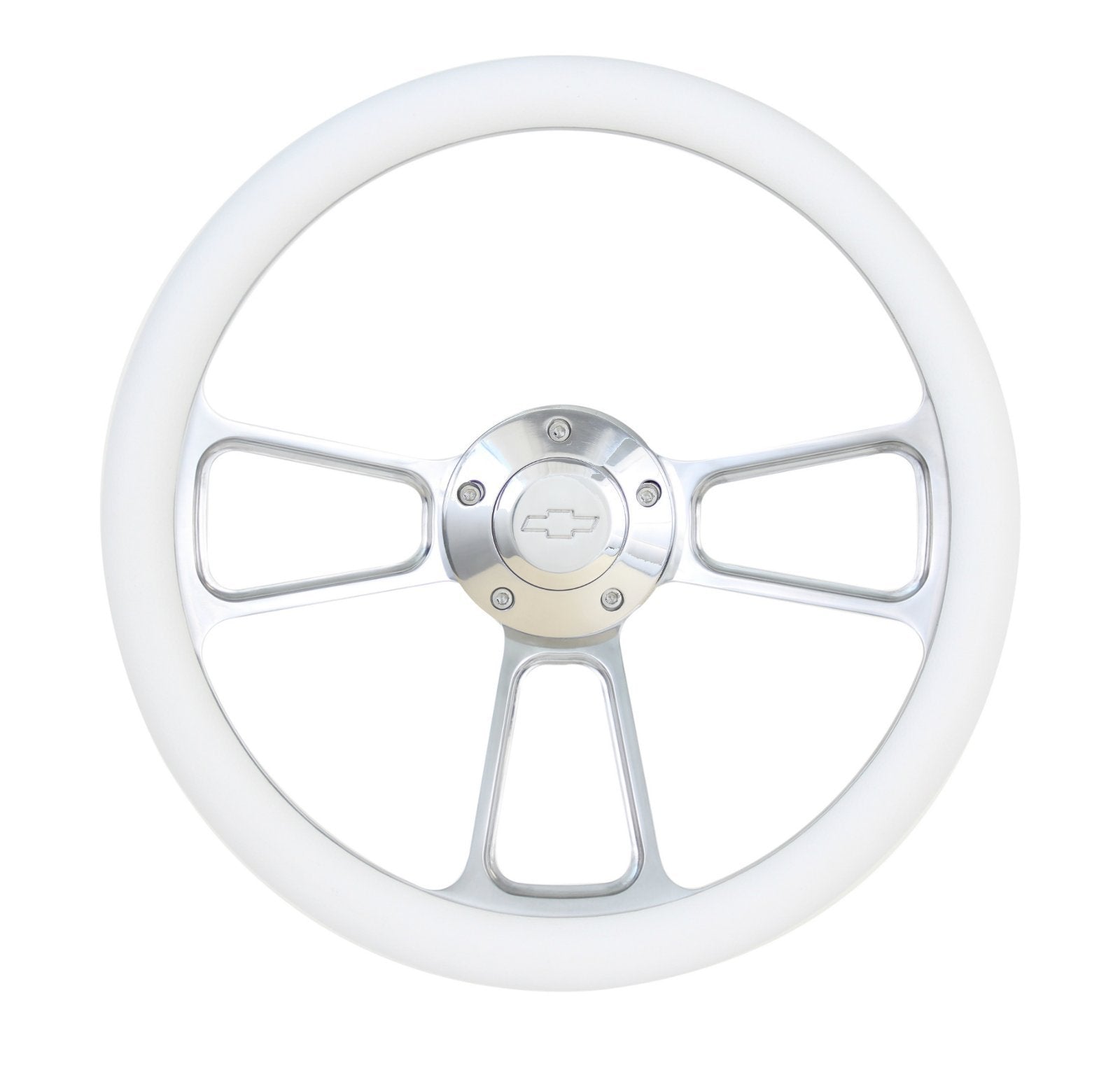 Chevy Impala, Nova  14" Billet & White Steering Wheel, Chevy Horn & Adapter Kit