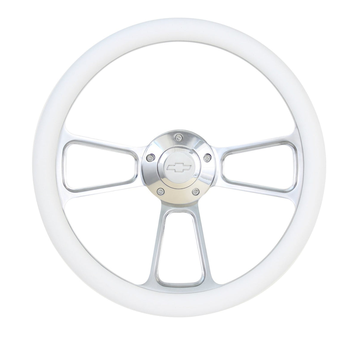 Chevy Impala, Nova  14" Billet & White Steering Wheel, Chevy Horn & Adapter Kit
