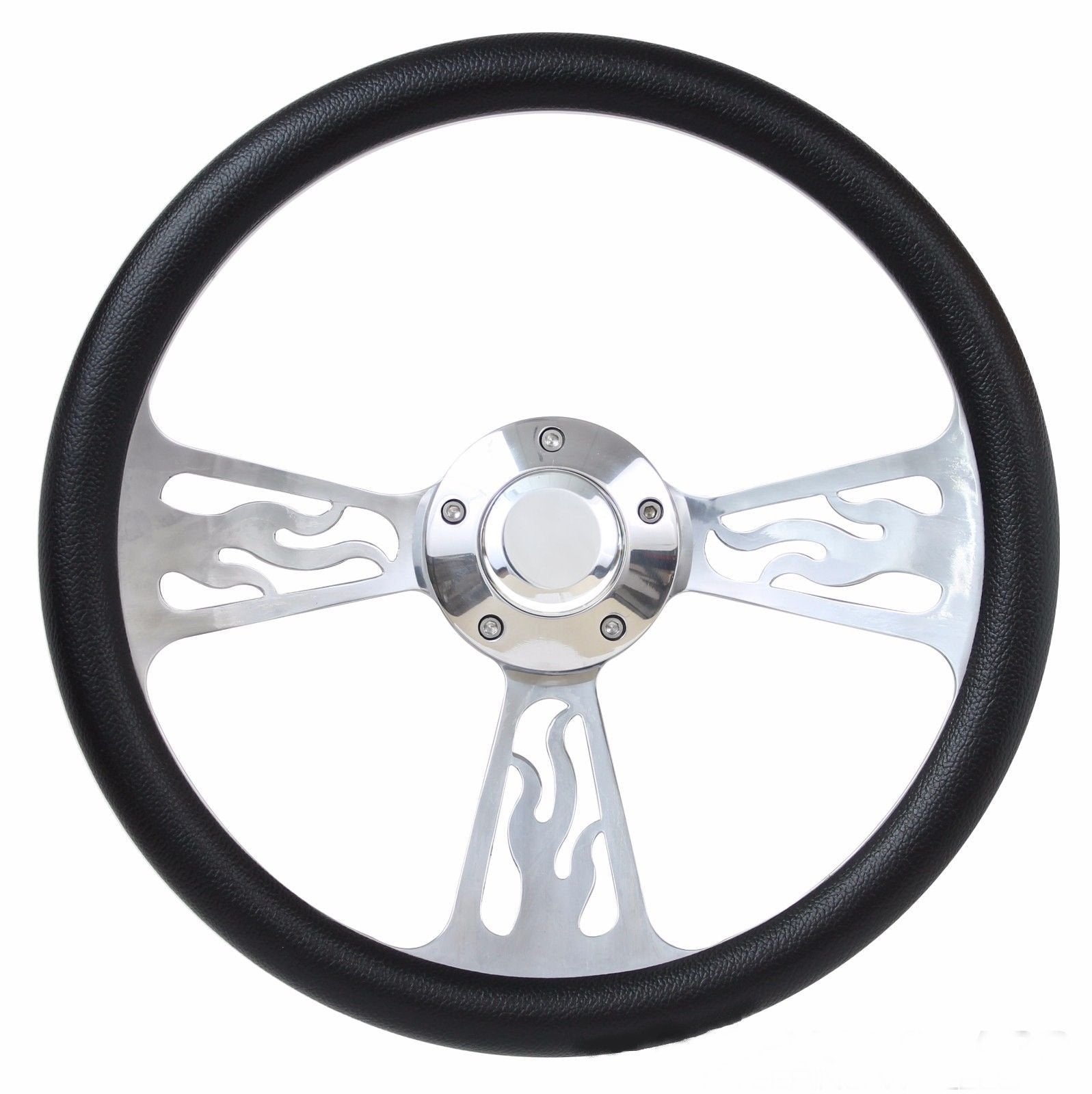 1964 Ford Galaxie Black Vinyl & Flame Steering Wheel Full Boss Kit with Horn