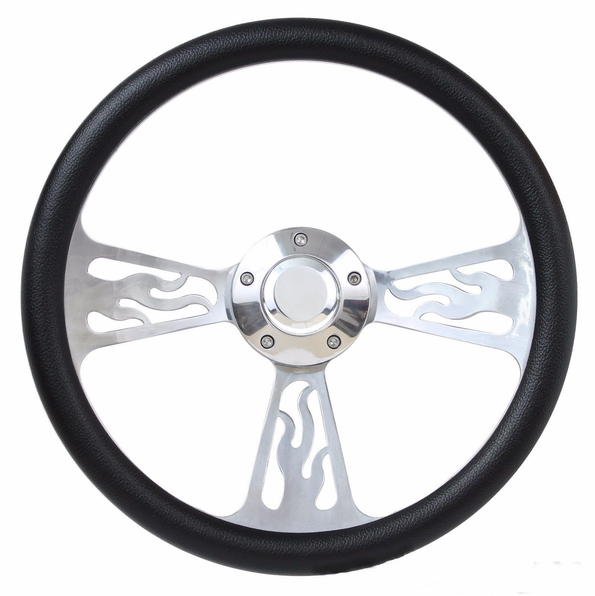 1964 Ford Galaxie Black Vinyl & Flame Steering Wheel Full Boss Kit with Horn