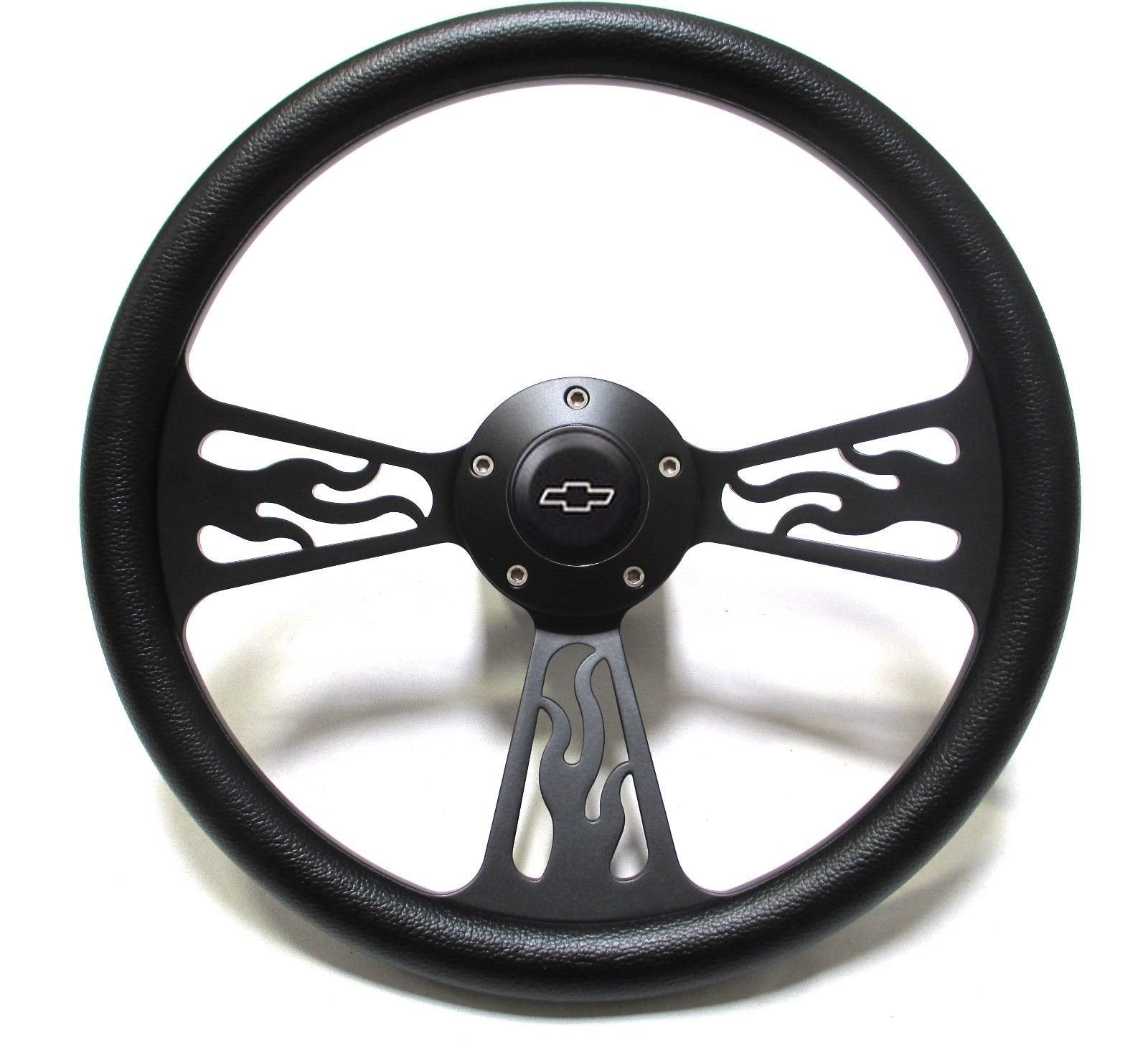 1969 -1994 Chevelle Steering Wheel Black Billet Flame Design Chevy Horn Full Kit