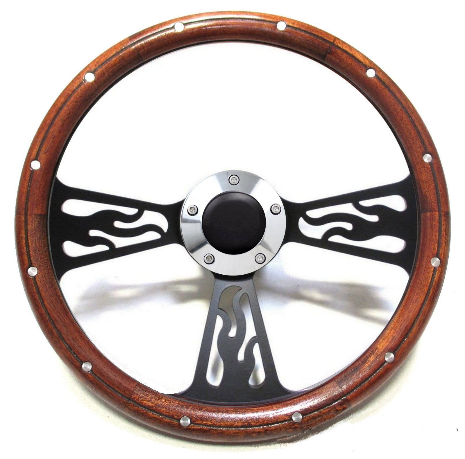 Hot Rod Mahogany & Custom Billet Steering Wheel Kit for Flaming River/GM Column