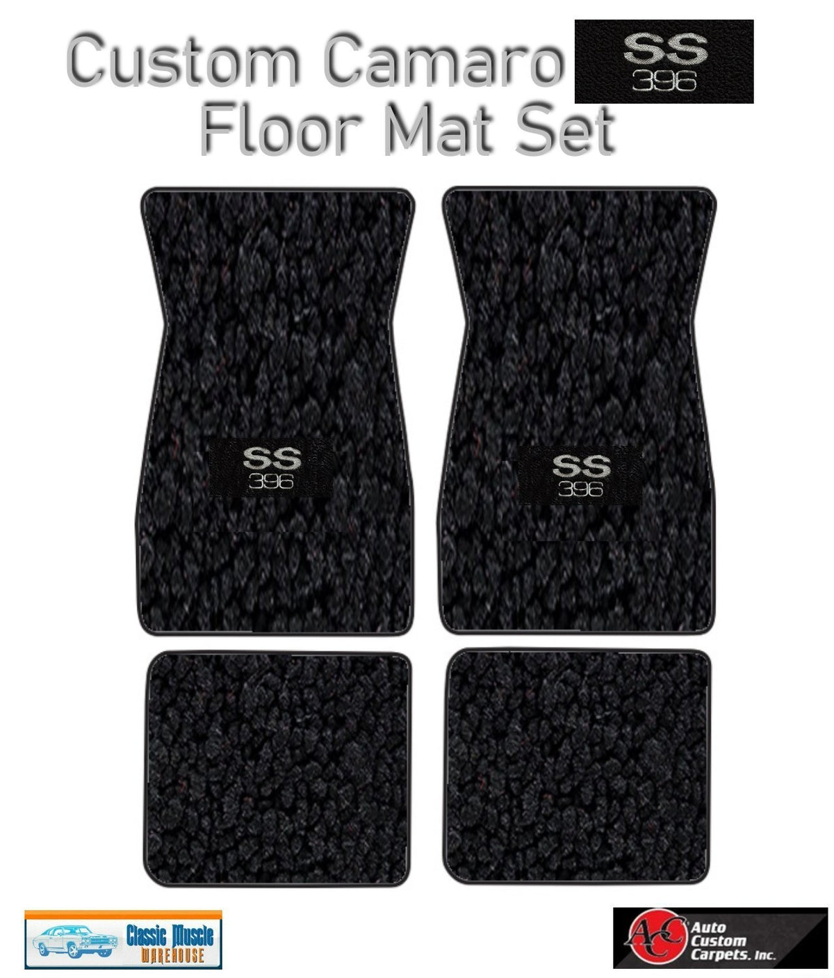 1967-69 Camaro Black Carpet Floor Mat Set with Silver SS 396 Camaro Logo -ACC