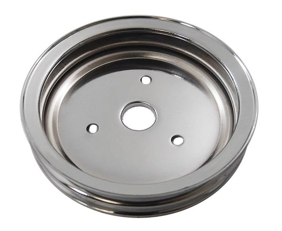 Chromed Steel 2 Groove Crankshaft Pulley 1955 - 1968 SBC W/ Short Water Pump