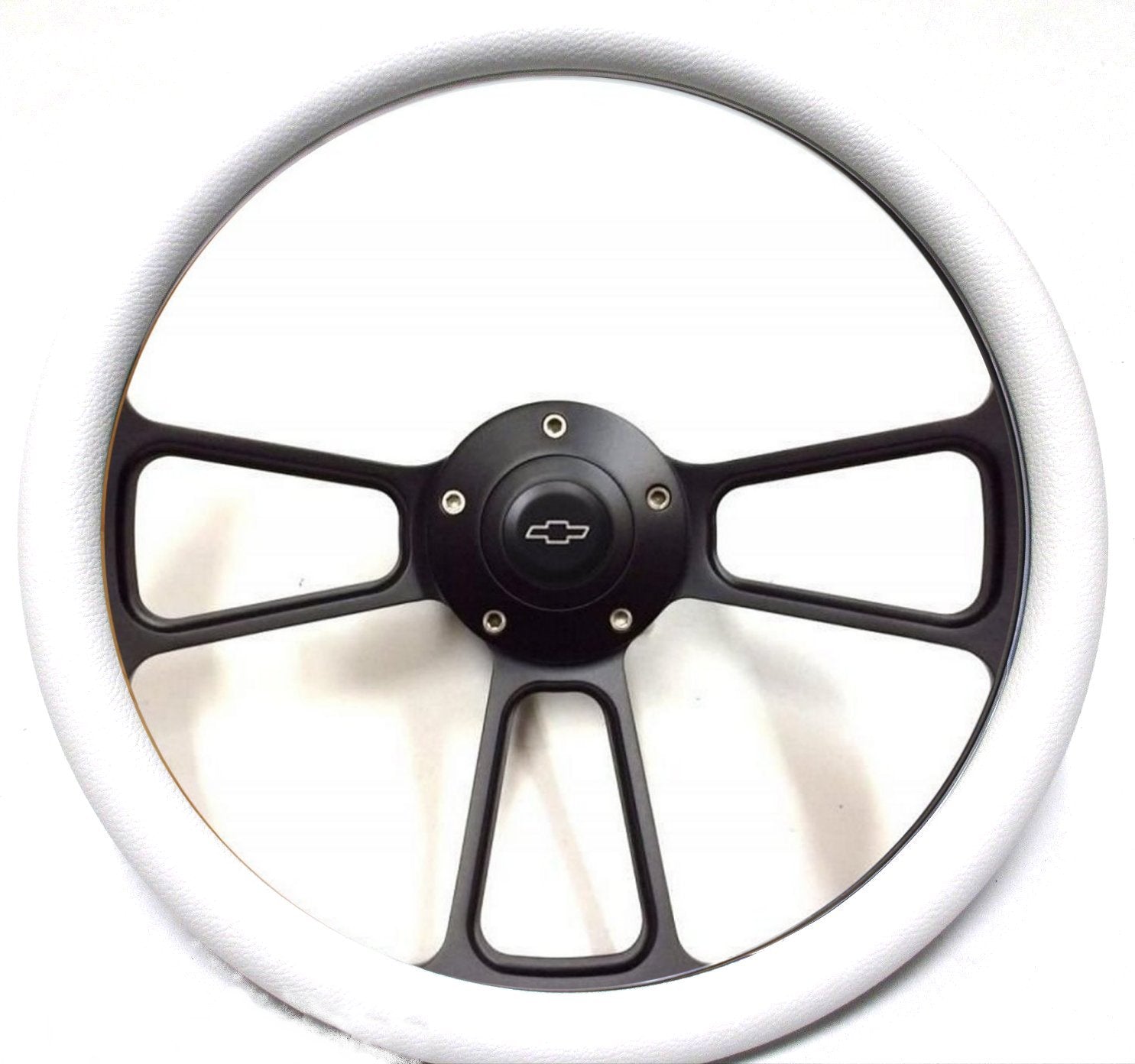  14" Billet White & Black Steering Wheel with Chevy Bowtie Horn 