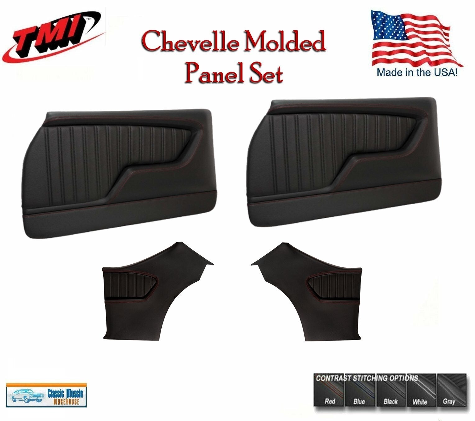 TMI Molded Sport Door & Quarter Panels for 1968-69 Chevelle with Contrast Stitch