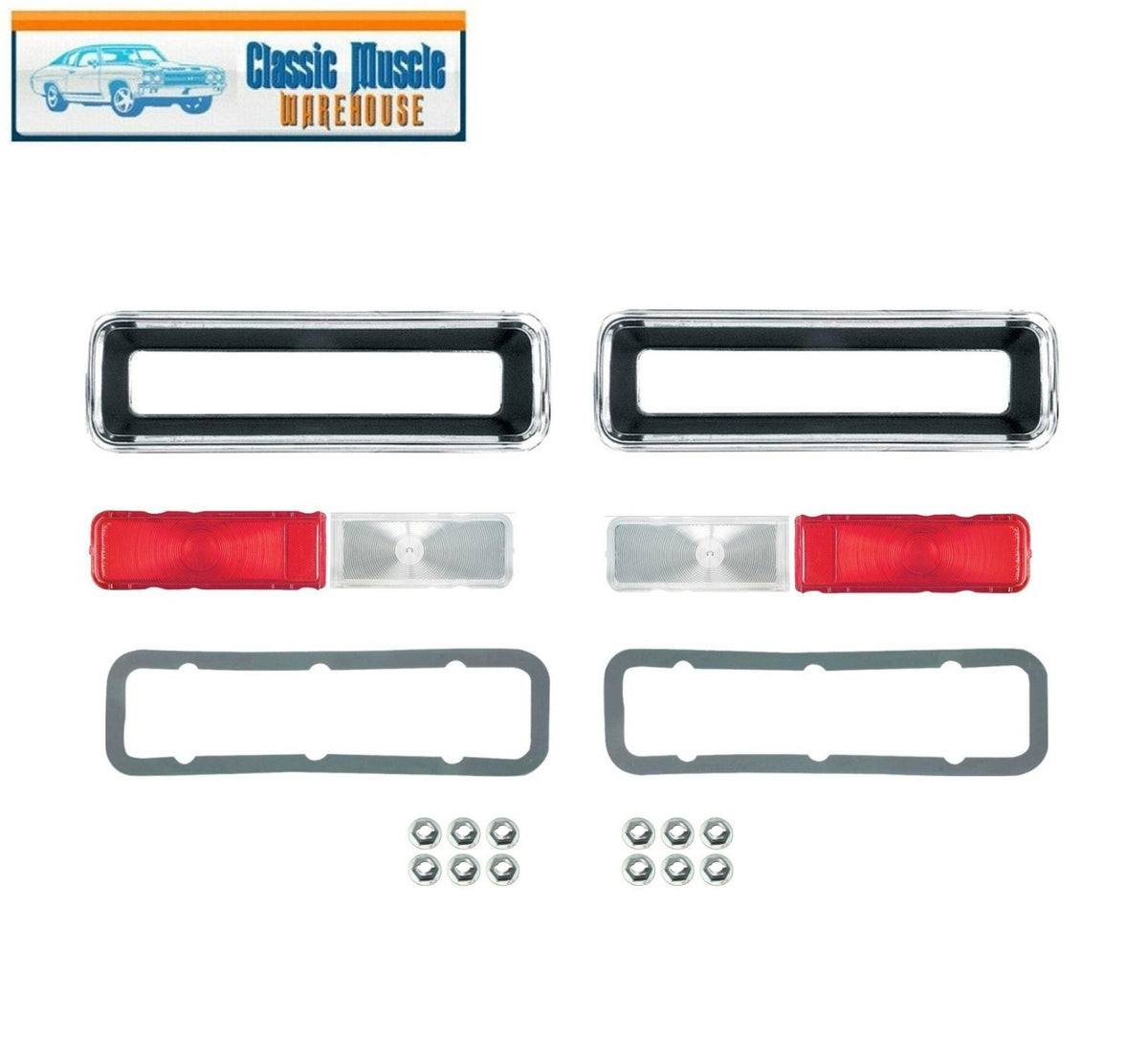 1967 Camaro STD Replacement Tail Light Kit, Bezels, Lens & Nuts Right & Left