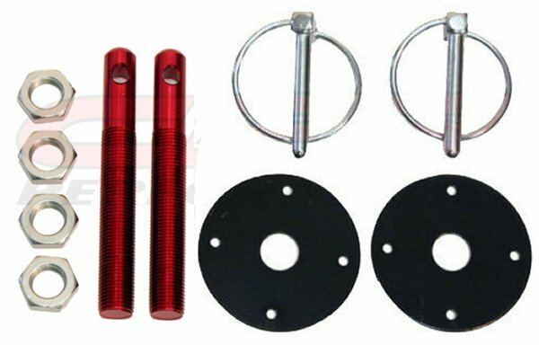 Red Hood Pin w/ Black Plates Kit Flip-Over Style Universal for Chevy Ford Mopar