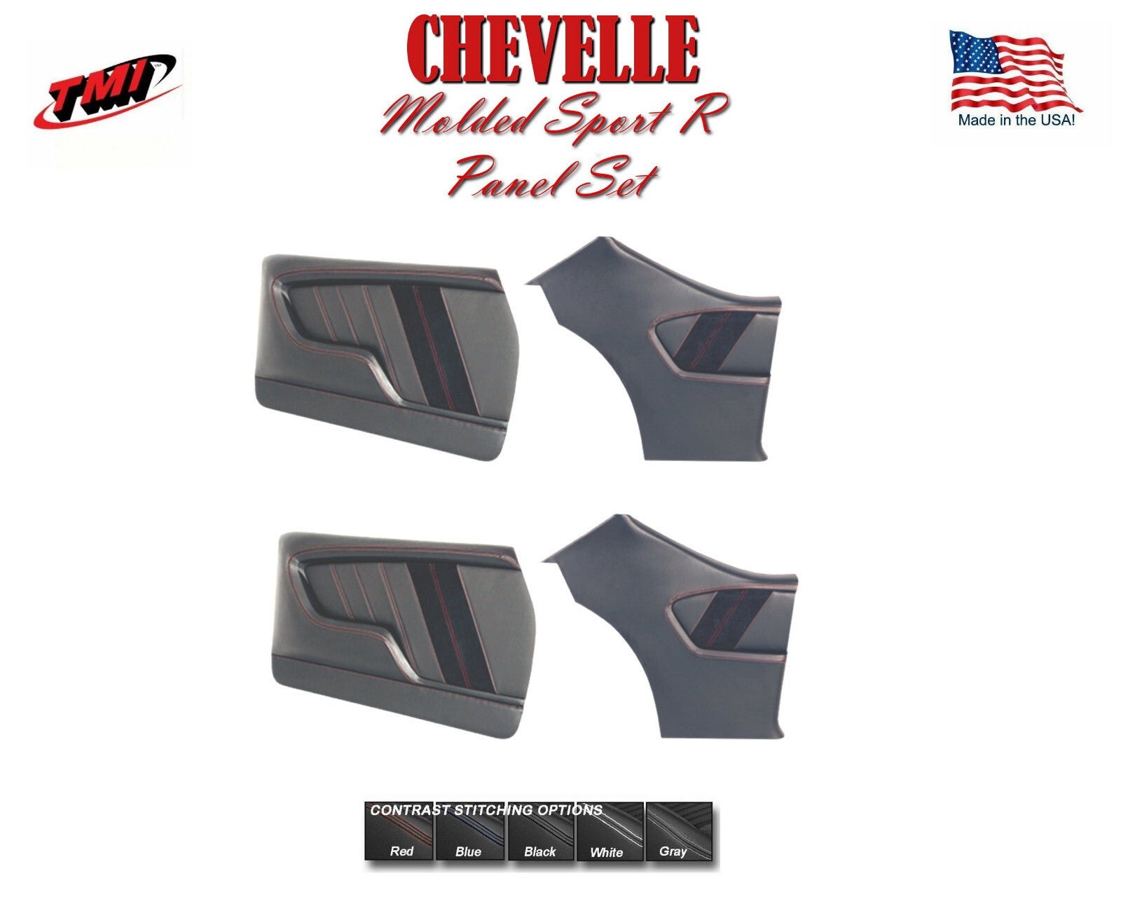 Sport R Molded Door & Quarter Panel Set - Black - for 1970-72 Chevelle, by TMI