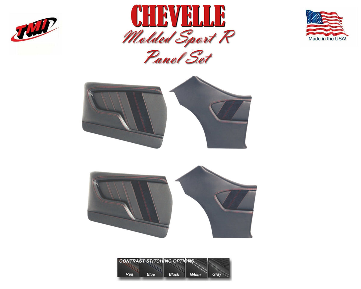 Sport R Molded Door & Quarter Panel Set - Black - for 1970-72 Chevelle, by TMI